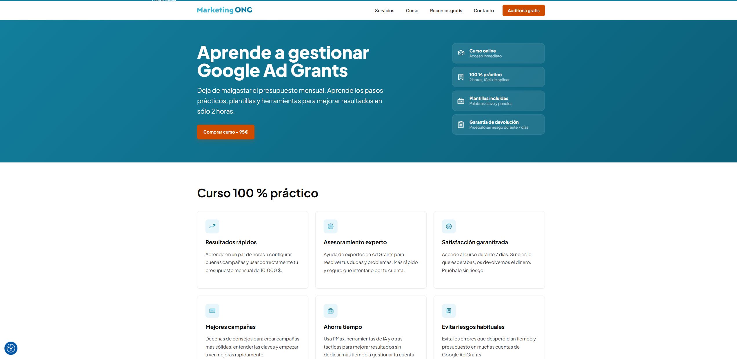 Página del curso de Google Ad Grants de Marketing ONG en español