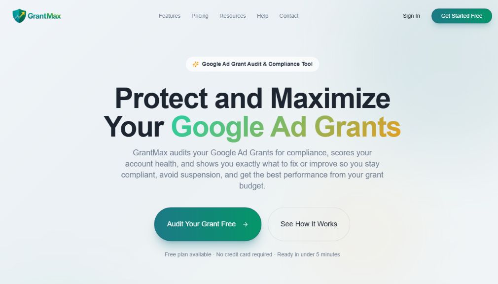 Web de GrantMax en inglés con su propuesta de auditoría de Google Ad Grants