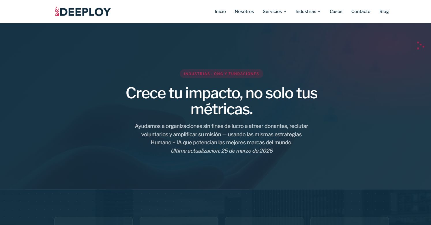 Captura de la página para ONG y fundaciones de Deeploy