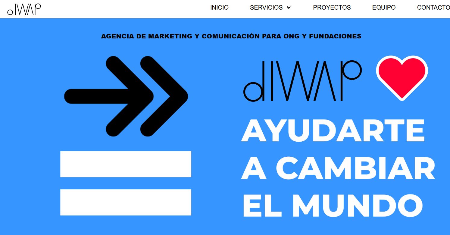 Captura de la página de marketing y comunicación para ONG de Diwap